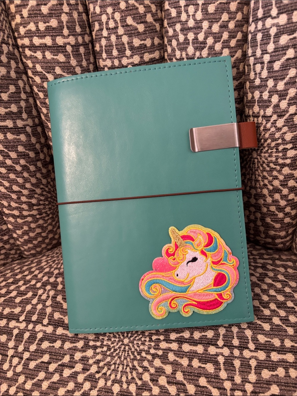 Casupo A5 Leather Folio Notebook Cover ; Closure, Pen Loop & Pretty Unicorn Patc